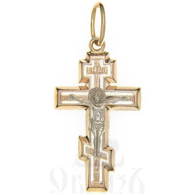 золотой восьмиконечный крест с молитвой "спаси и сохрани", 585 проба желтого и белого цвета (арт. п10017-з5жб)