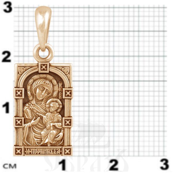 образок «иверская икона божией матери», золото 585 проба красное (арт. 202.631-1)