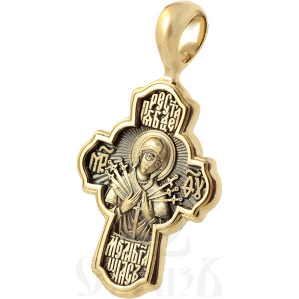 крест с образом господь вседержитель и икона божией матери «семистрельная», золото 585 проба желтое (арт. 201.501)